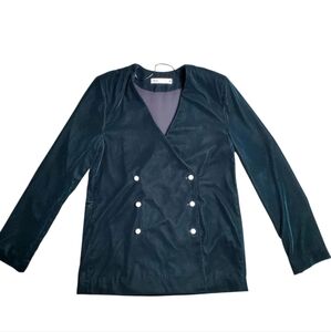Zara Green Velvet Double-Breasted Blazer W/ Pearl Button Size: XS